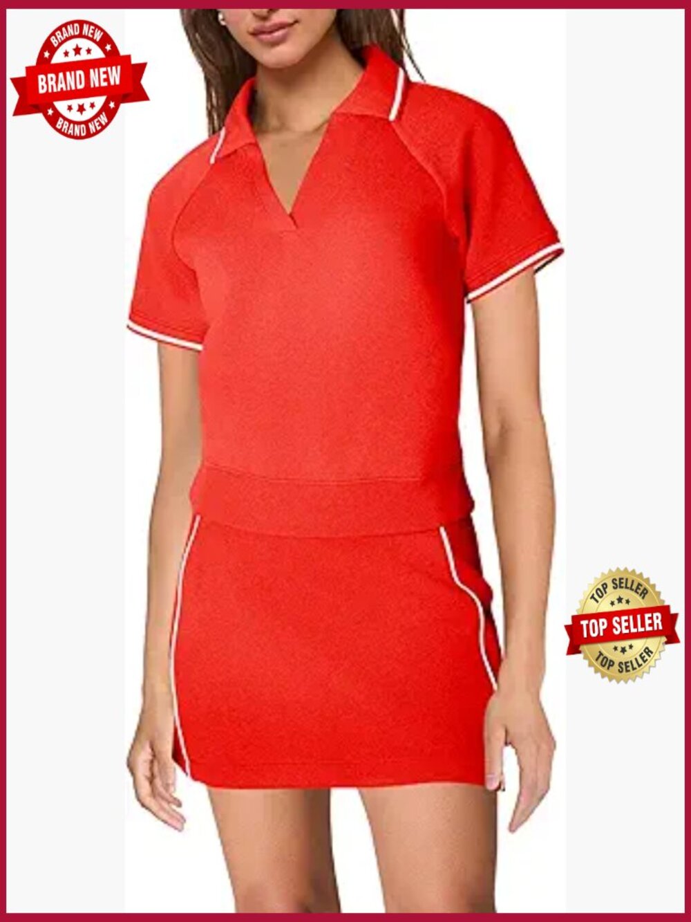 Womens 2 Piece Workout Set Polo Top and Tennis Skort with Pockets